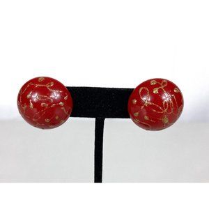 Domed Button Pierced Earrings Gold Glitter Paint Pushback Closure